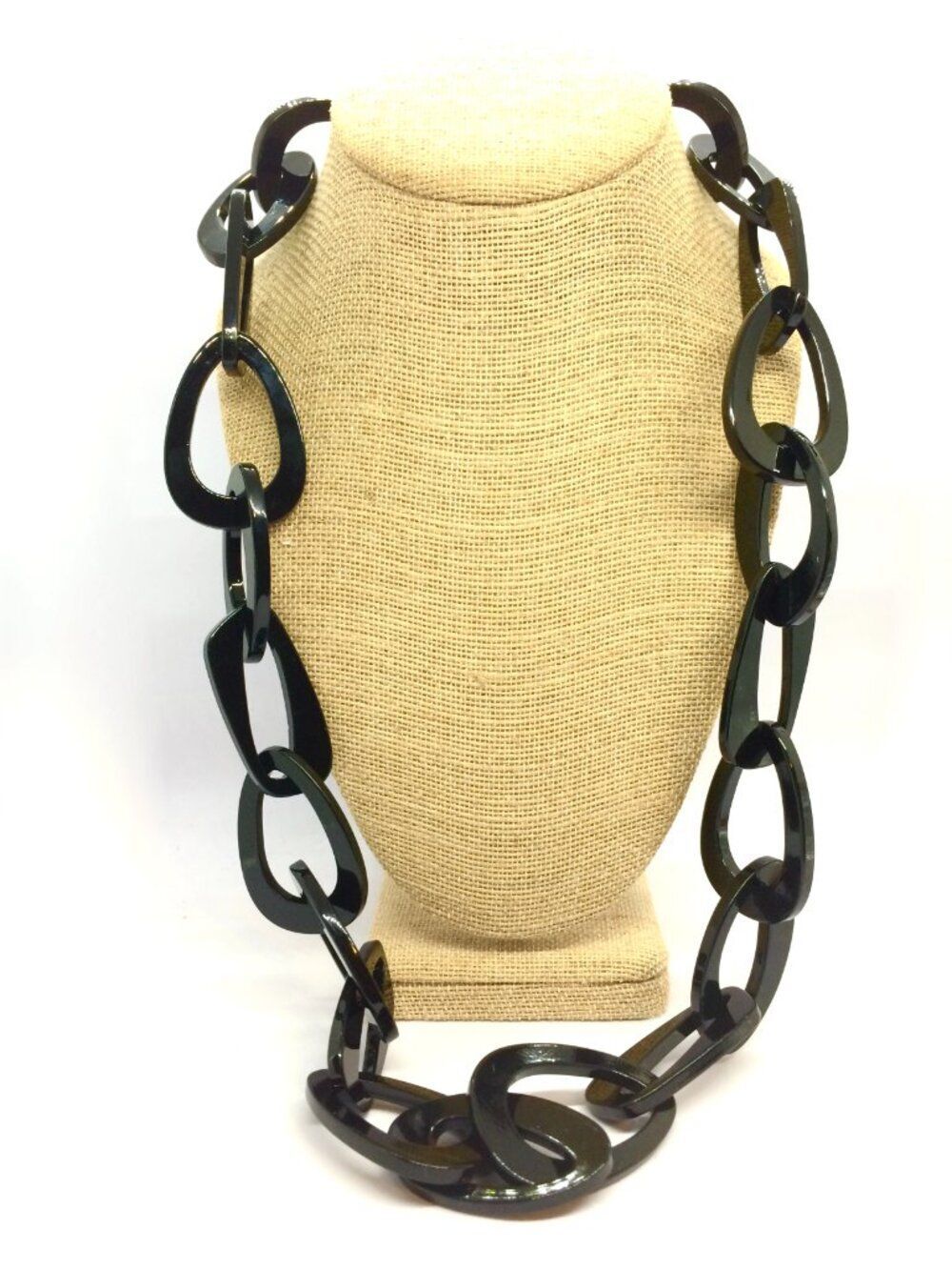KENNETH LANE NECKLACE Black Chunky Resin Look Oversized Link Statement Gold Tone